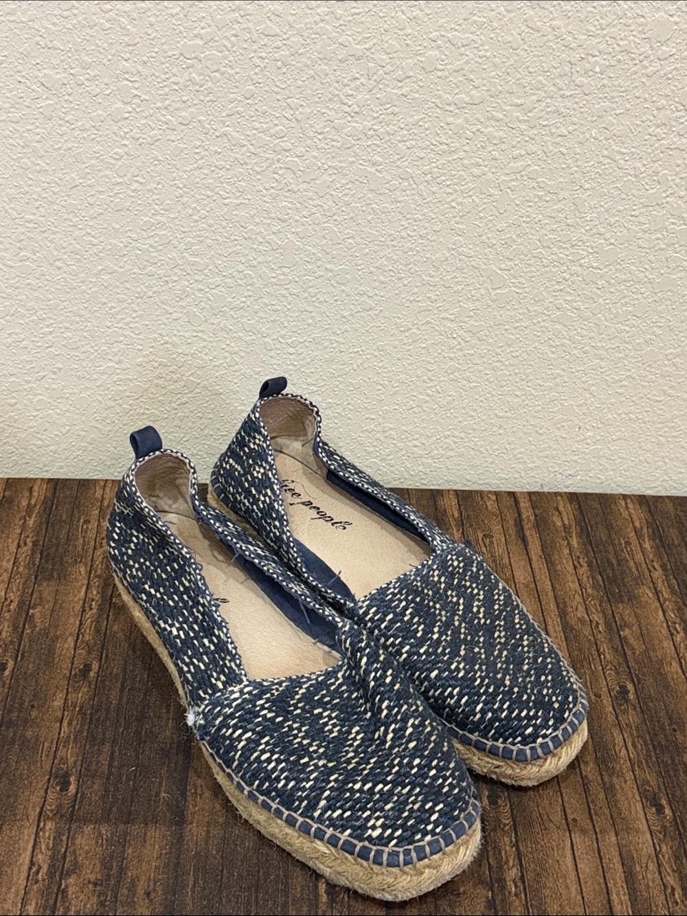 Free People Navy and Beige Woven Espadrille Slip-On